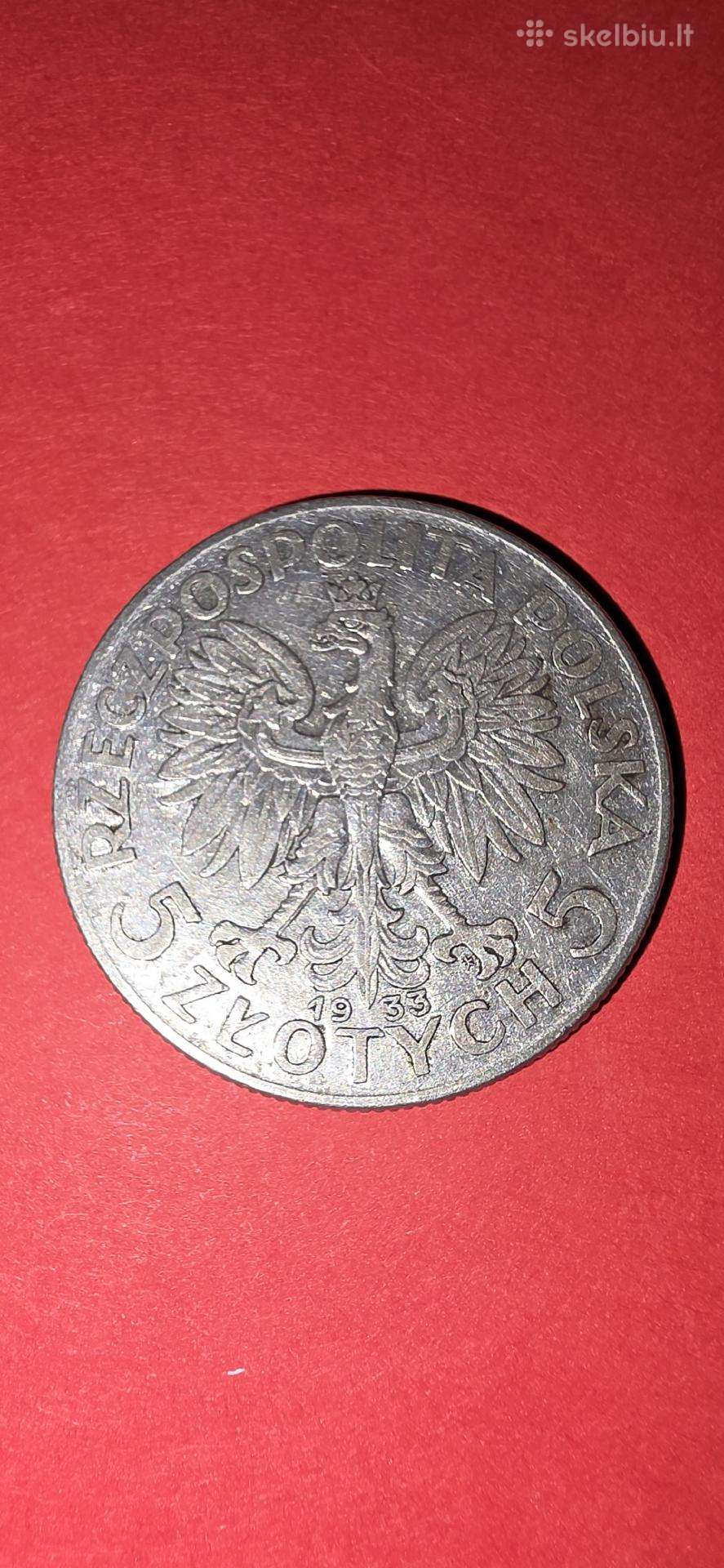 Lenkija 5 zlotai 1933,sidabras 0,750-11 gr.