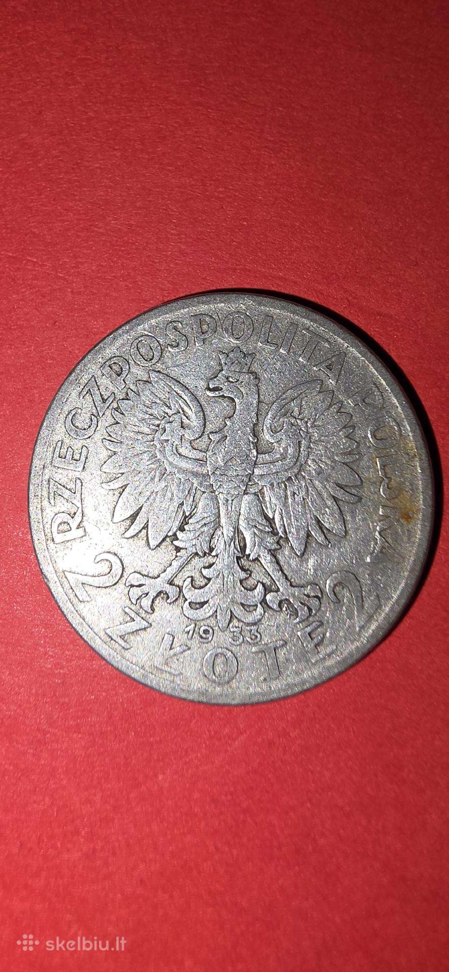 Lenkija 2 zlotai 1933,sidabras 0,750-4,4 gr.