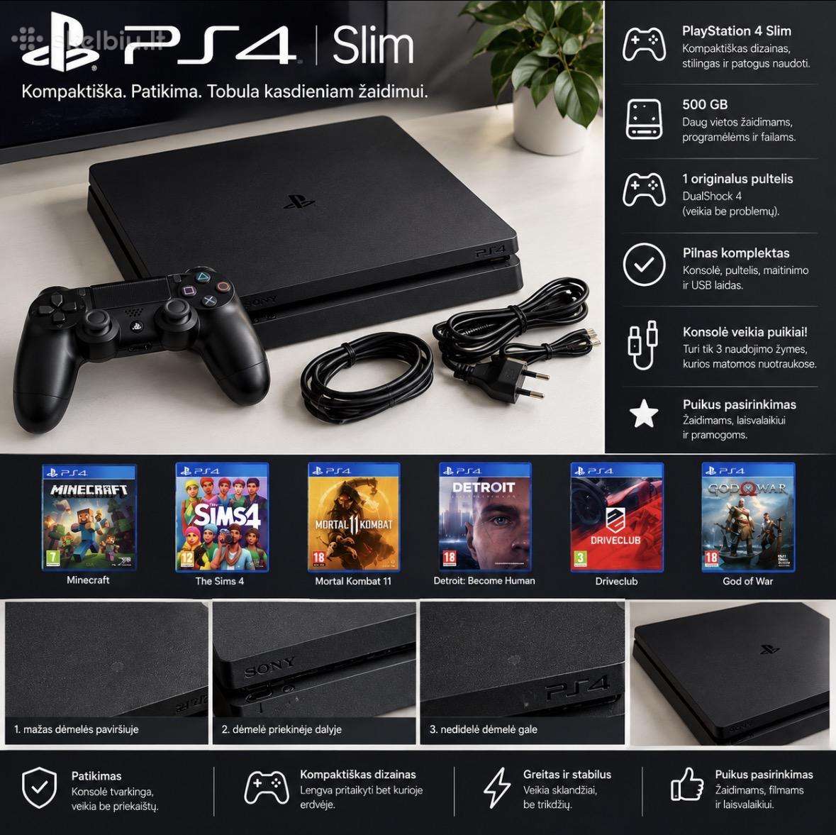 Parduodama Playstation 4 Slim 500 GB