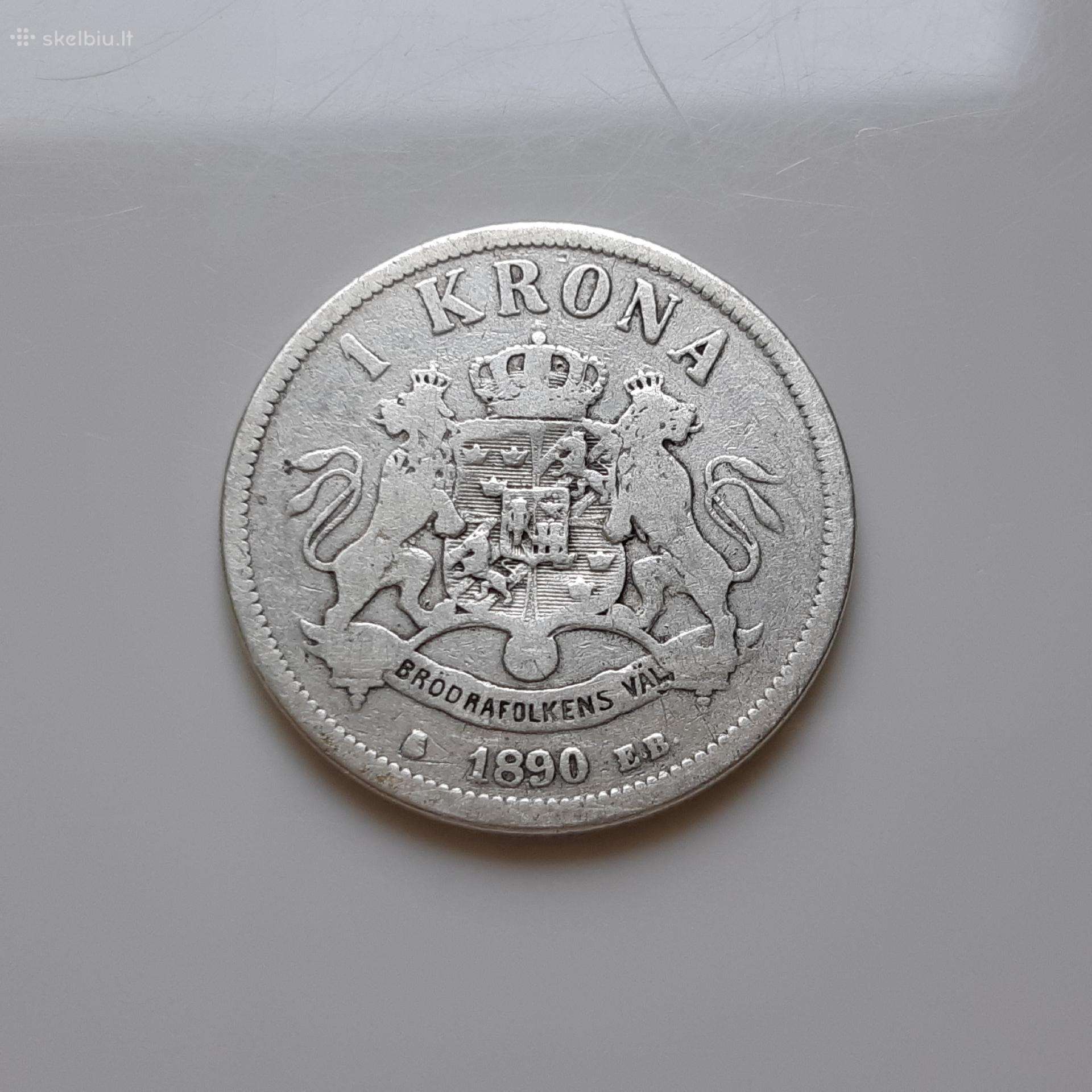 Švedija 1 krona sidabras 1890