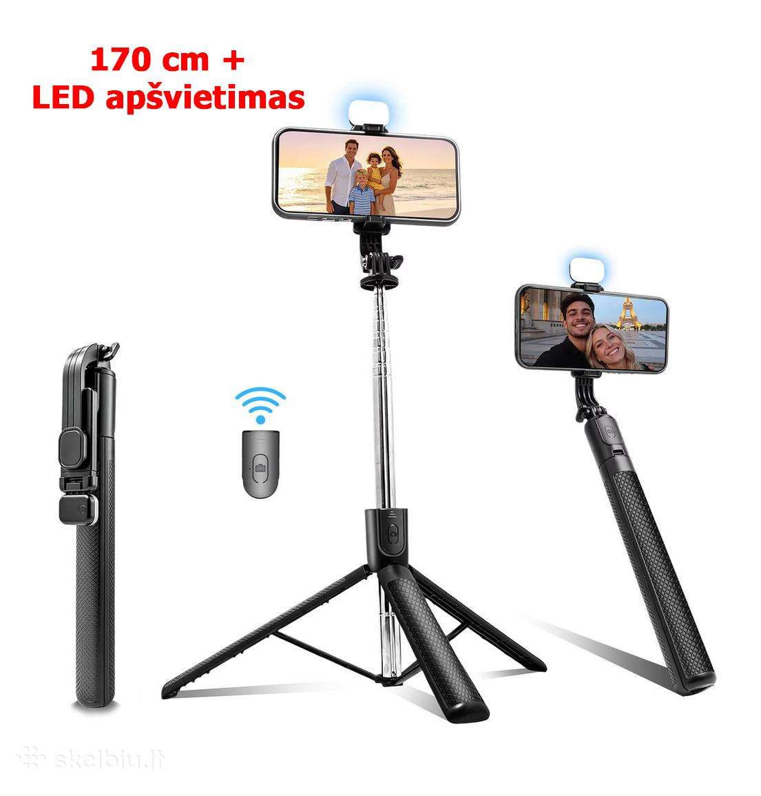 Asmenukių selfie lazda su stovu, LED apšvietimu