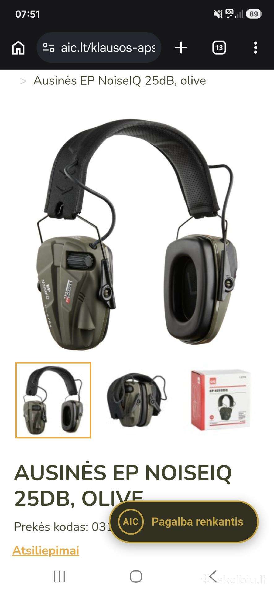 Ausinės Ep Noiseiq 25db, olive