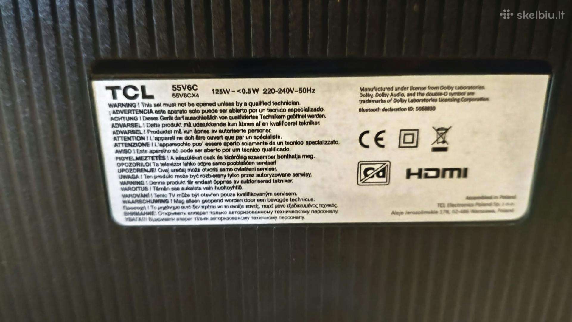 Televizorius Tcl LED 4k TV 55v6c 55 Smart TV