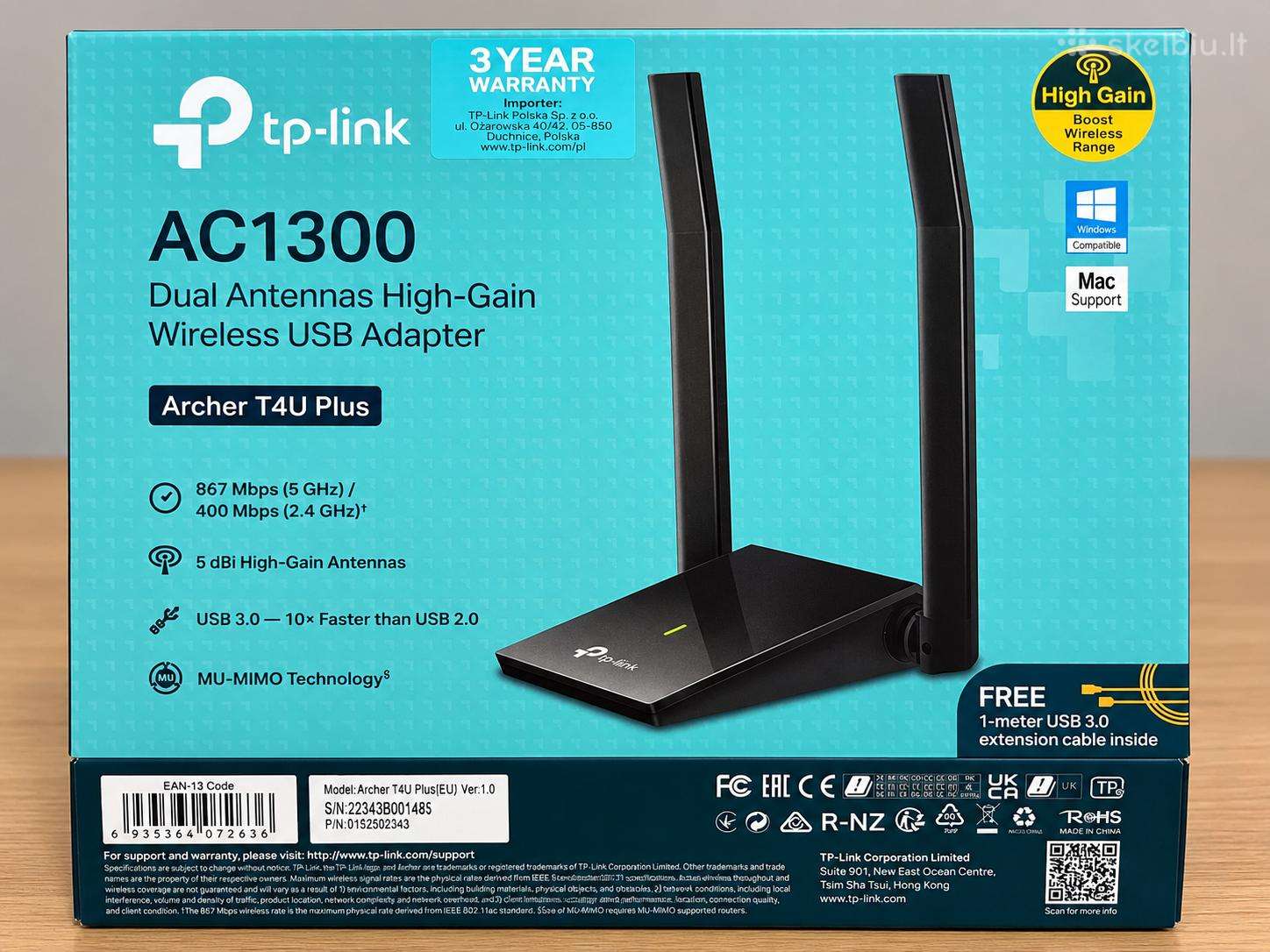 Tp-link Archer T4u Plus Ac1300 Wi-fi Usb adapteris