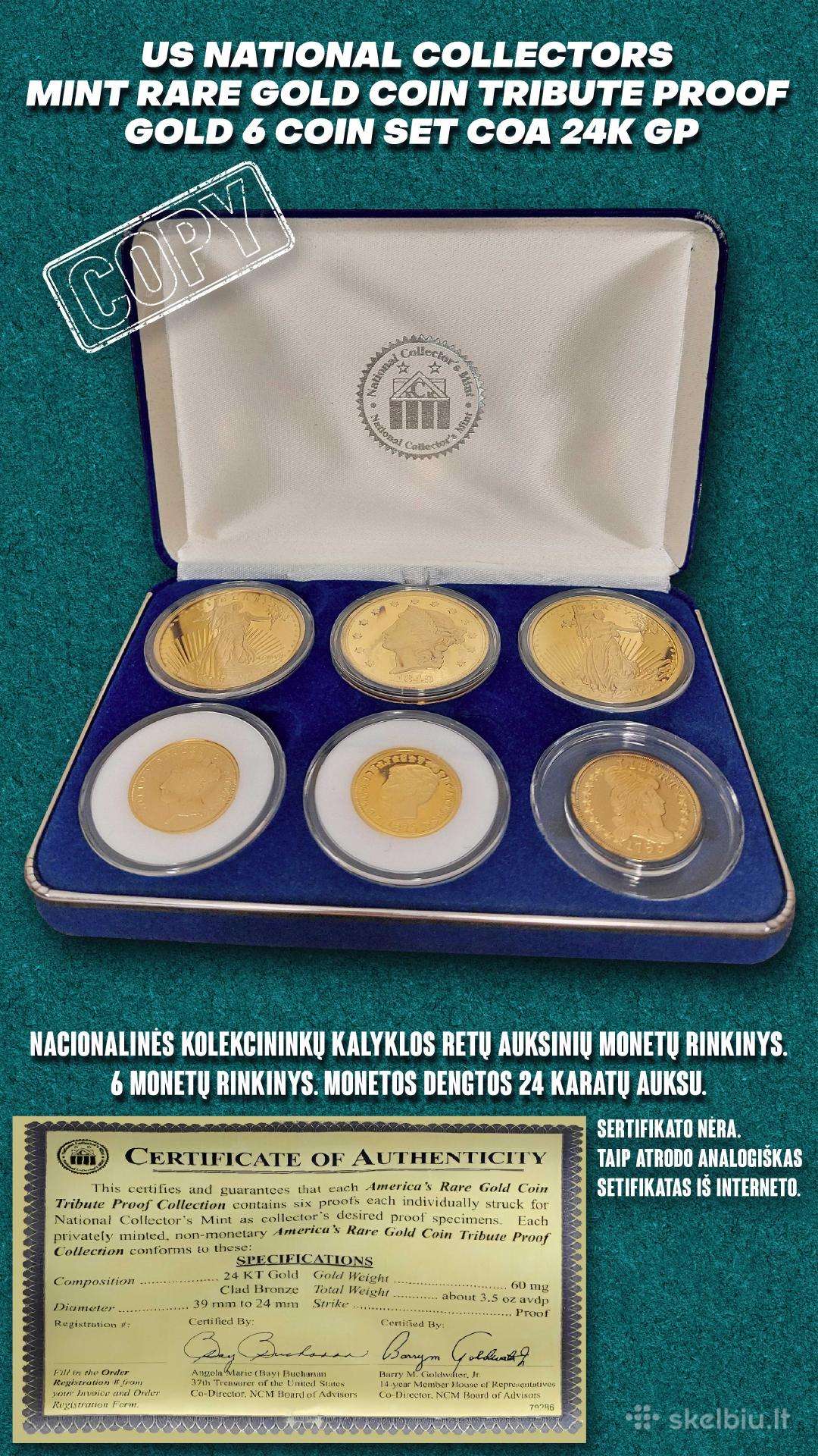 Monetų kopijos, paauksuotos JAV Amerika