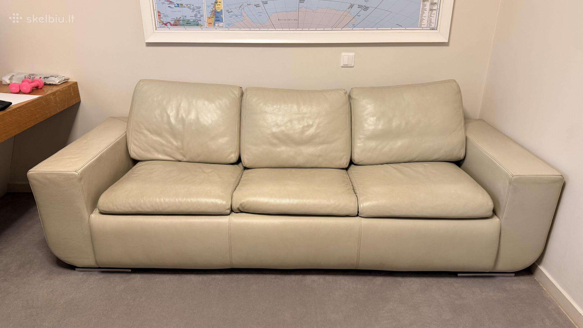 Parduodama kokybiška natūralios odos sofa-lova