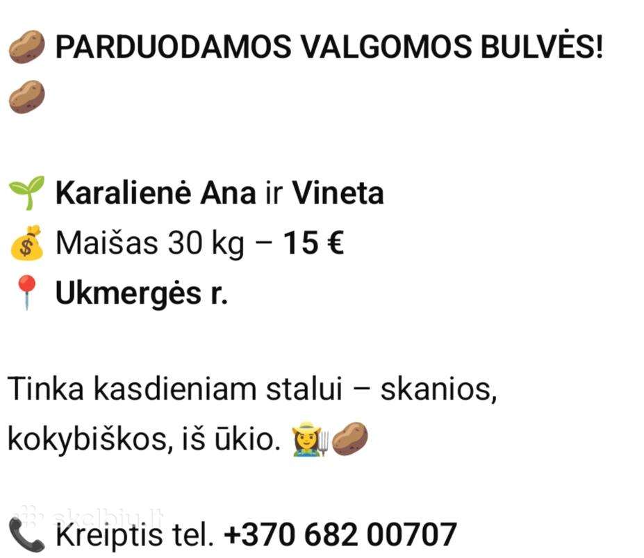 Parduodamos bulvės