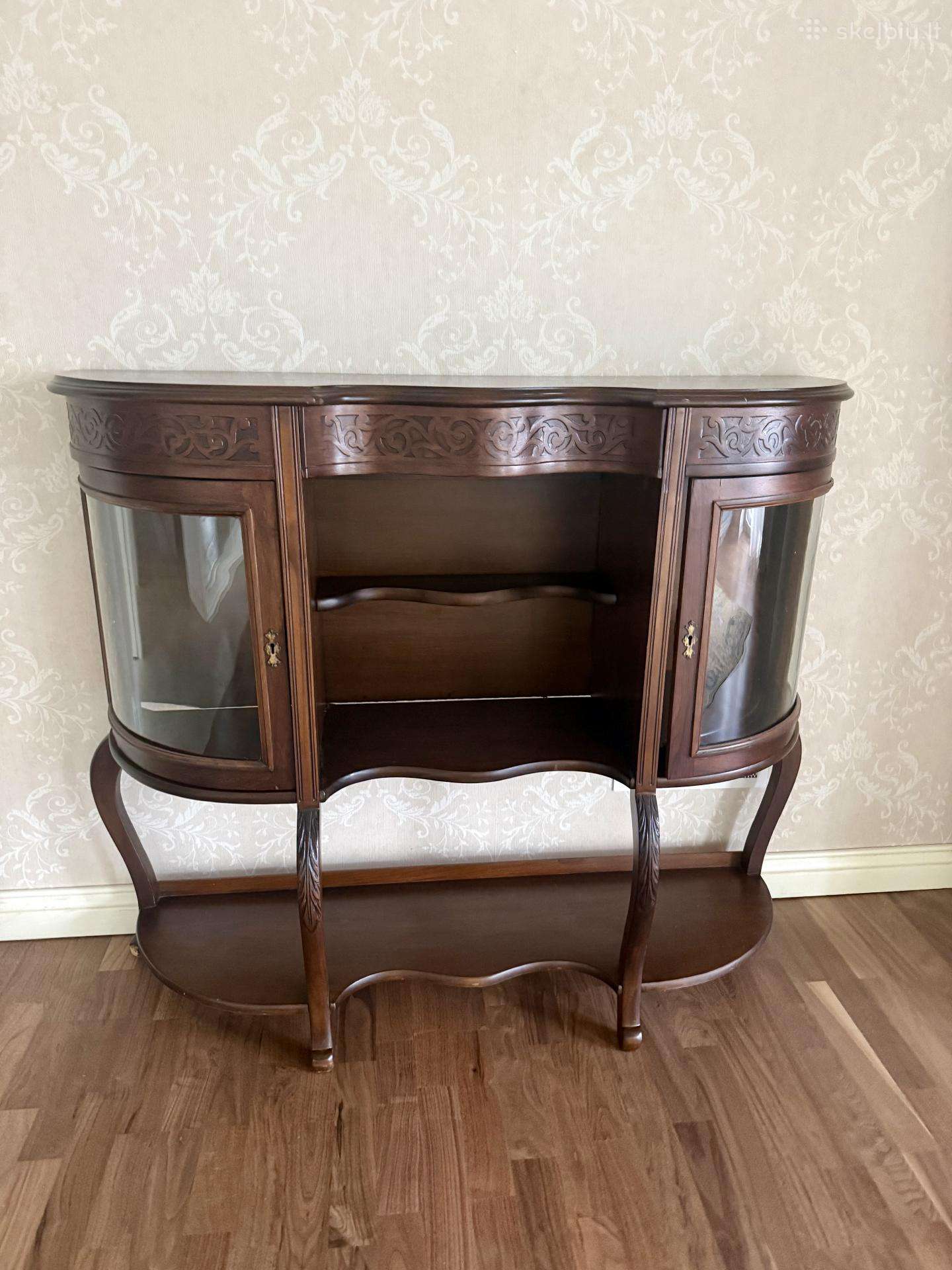 Antikvarinė Art Nouveau vitrininė konsolė-indauja