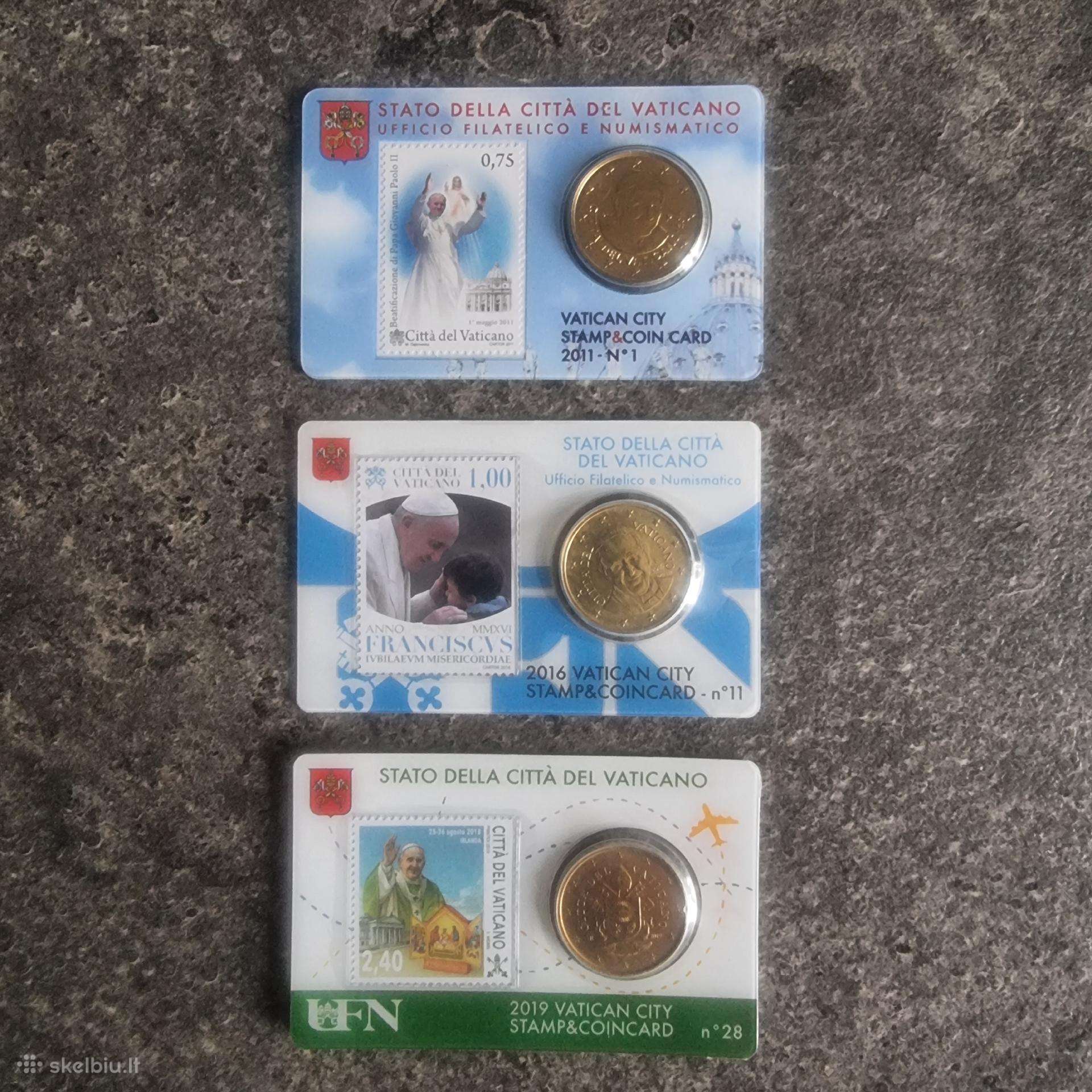 Vatikano monetos kortelėse 50 euro centų