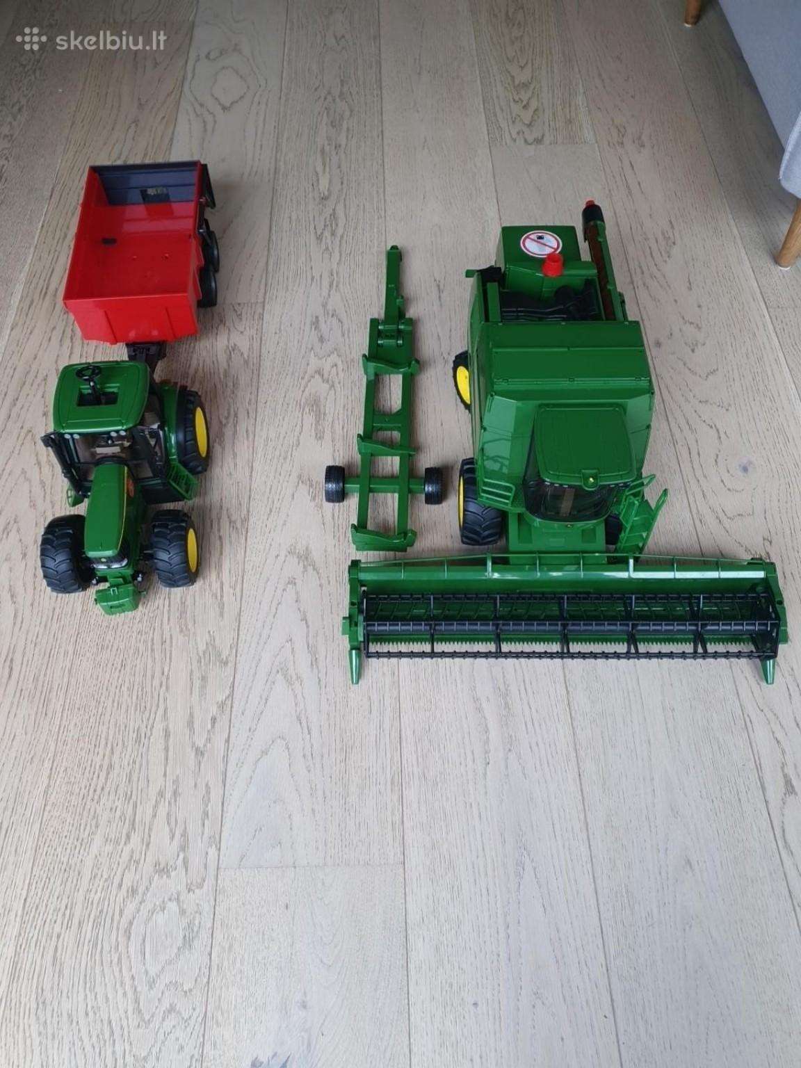 Bruder John Deere traktorius, kombainas+2priekabos