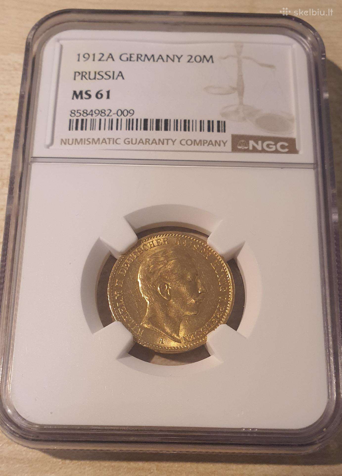 20 markiu auksine moneta ms 61 greidas 1912