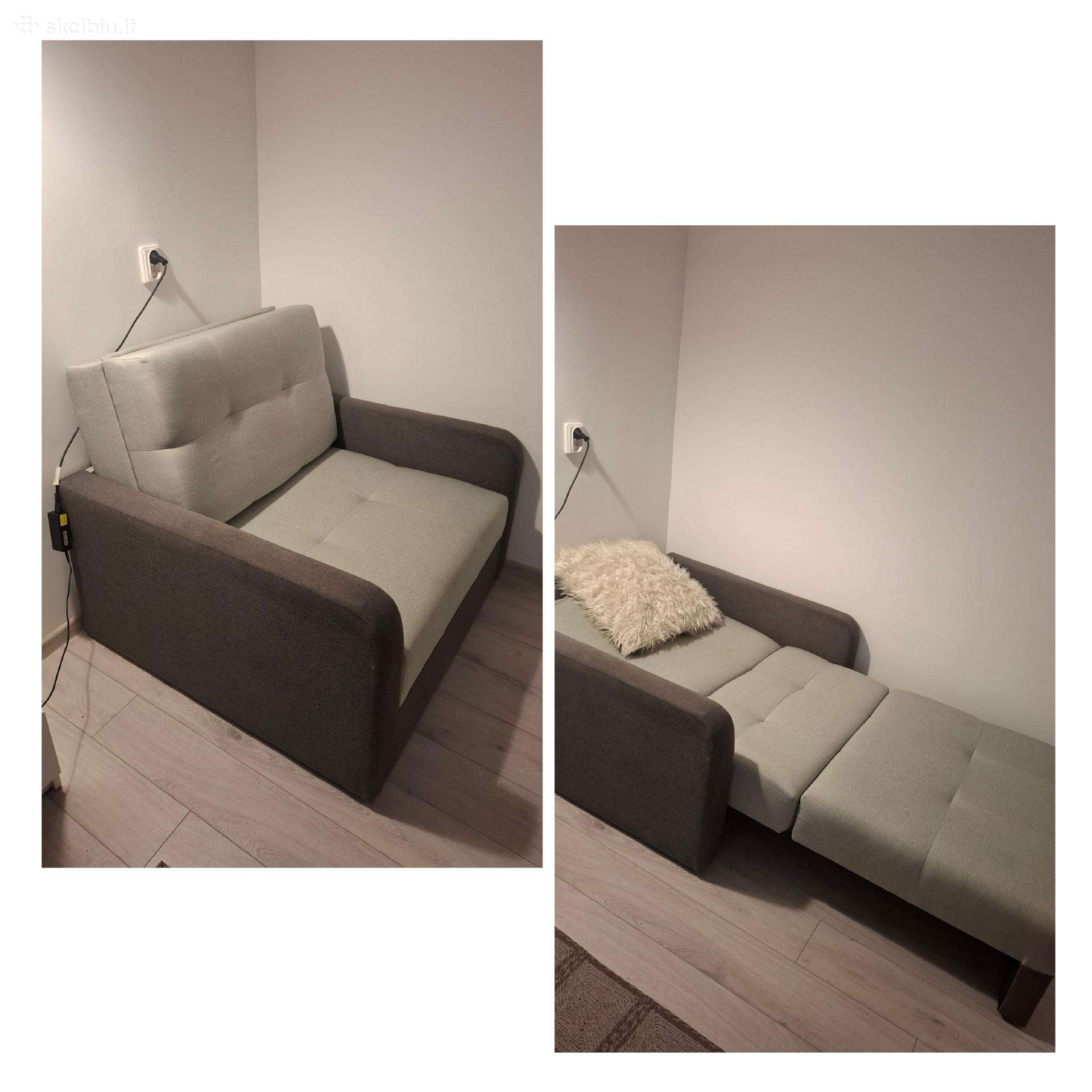 Sulankstoma sofa-lova pilka moderni bei talpi