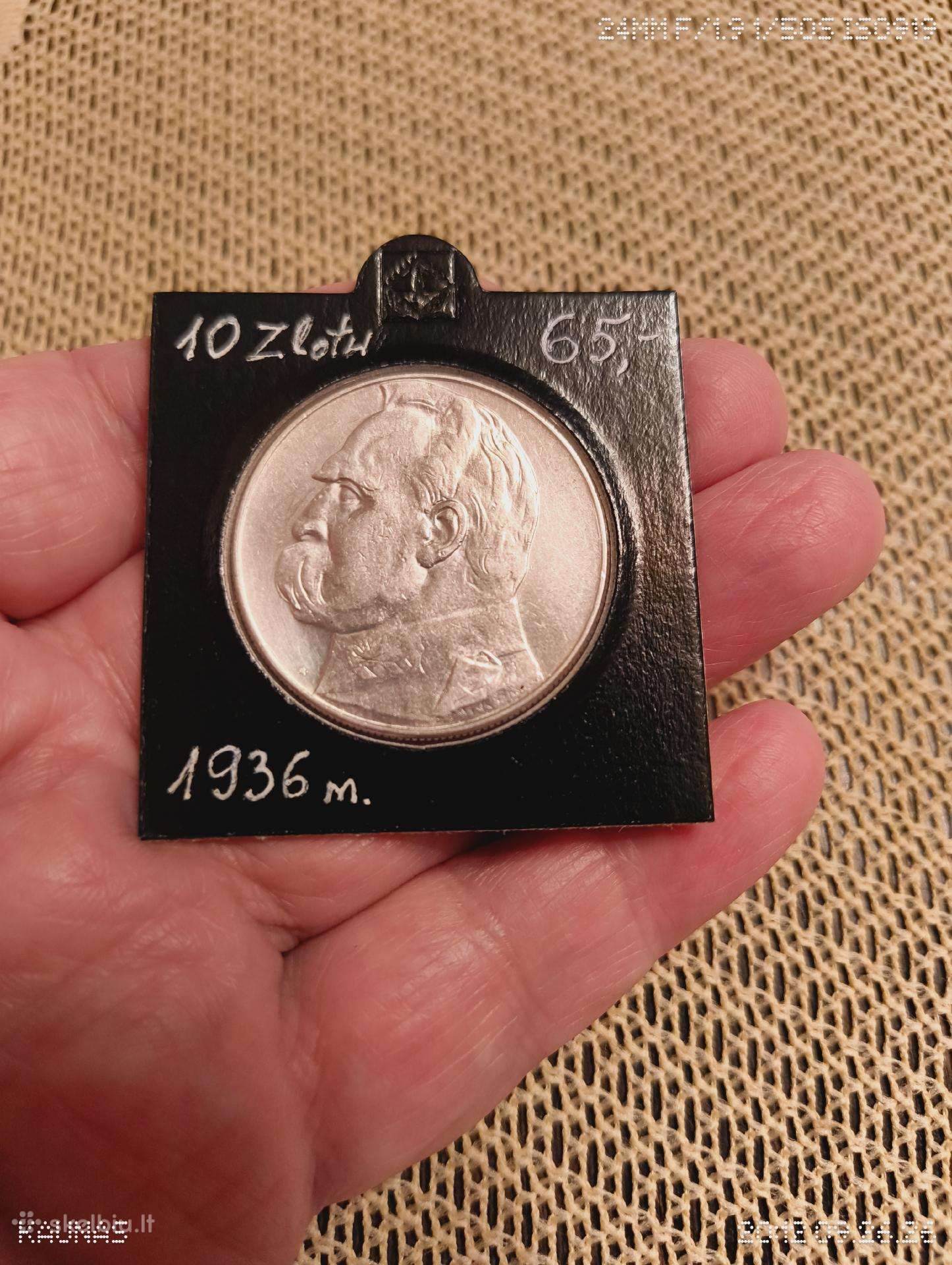 Moneta 10 Zlotų 1936 m.originalas.sidabras. Gero S