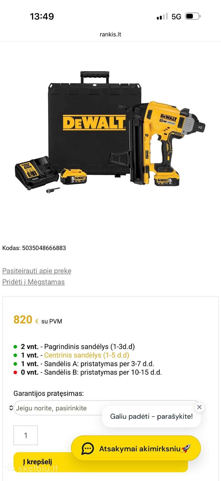 Viniakalis betonui Dewalt Dcn890p2,18 V,2x5,0 Ah