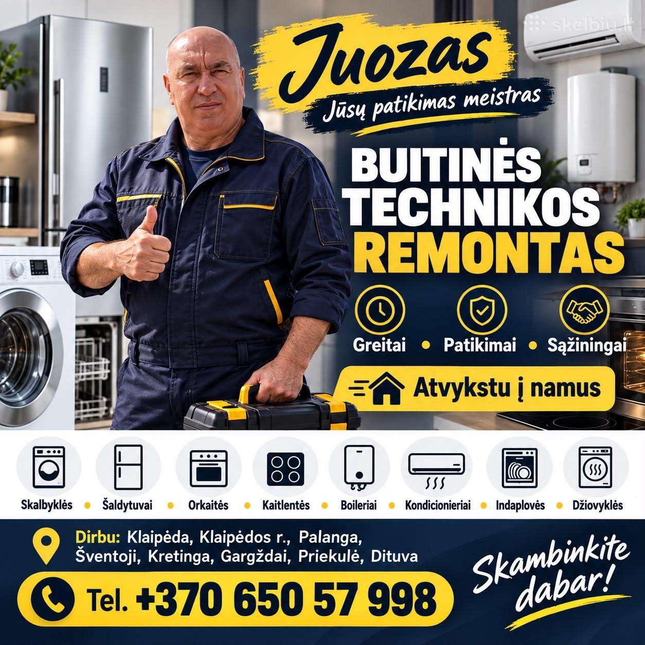 Remontuoju skalbykles, šaldytuvus, orkaites kt.