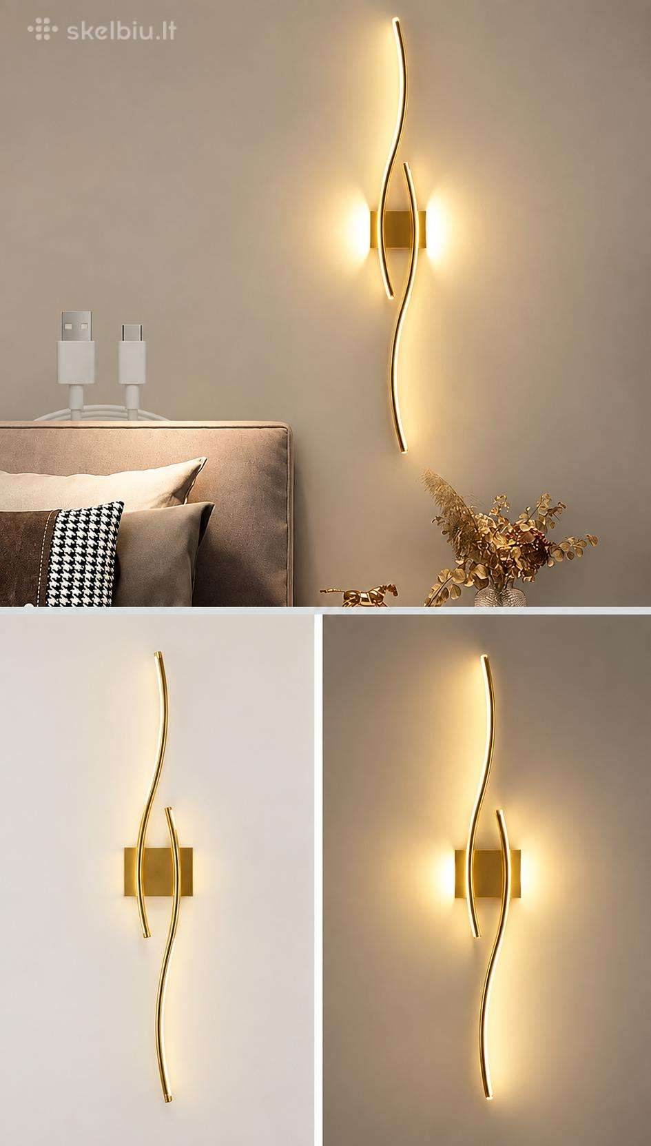 Modernus LED sieninis šviestuvas „Double Curve"