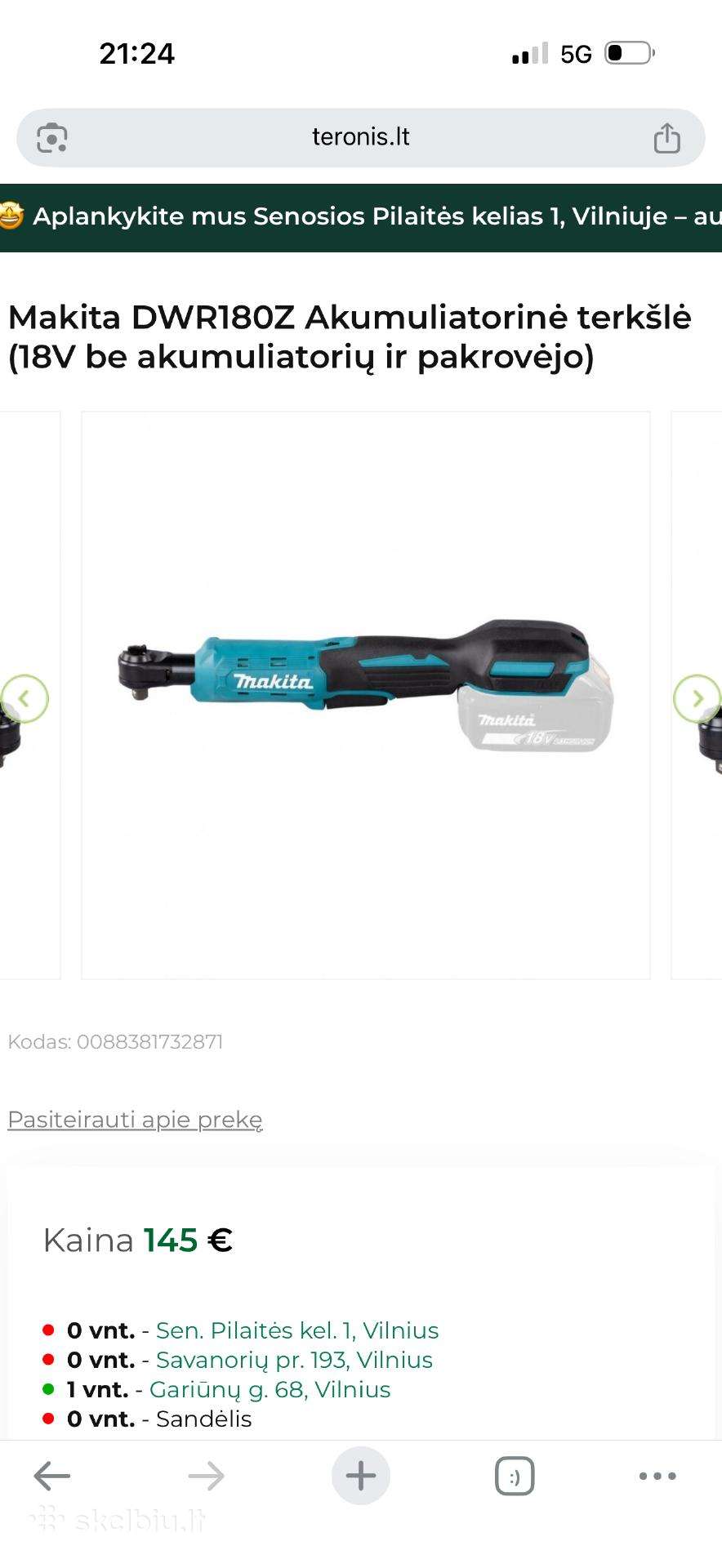 Makita Dwr180z Akumuliatorinė terkšlė