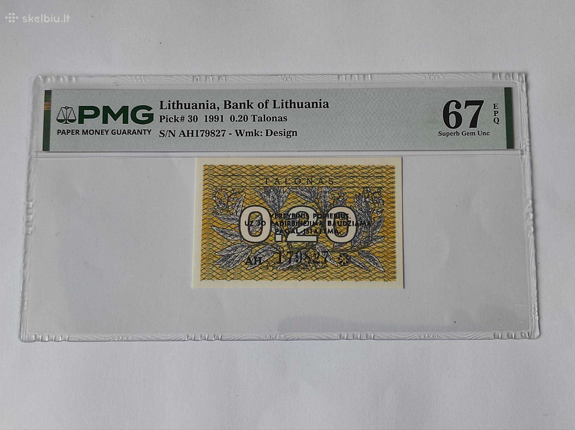 Lietuva 0,20 talono 1991 Pmg 67