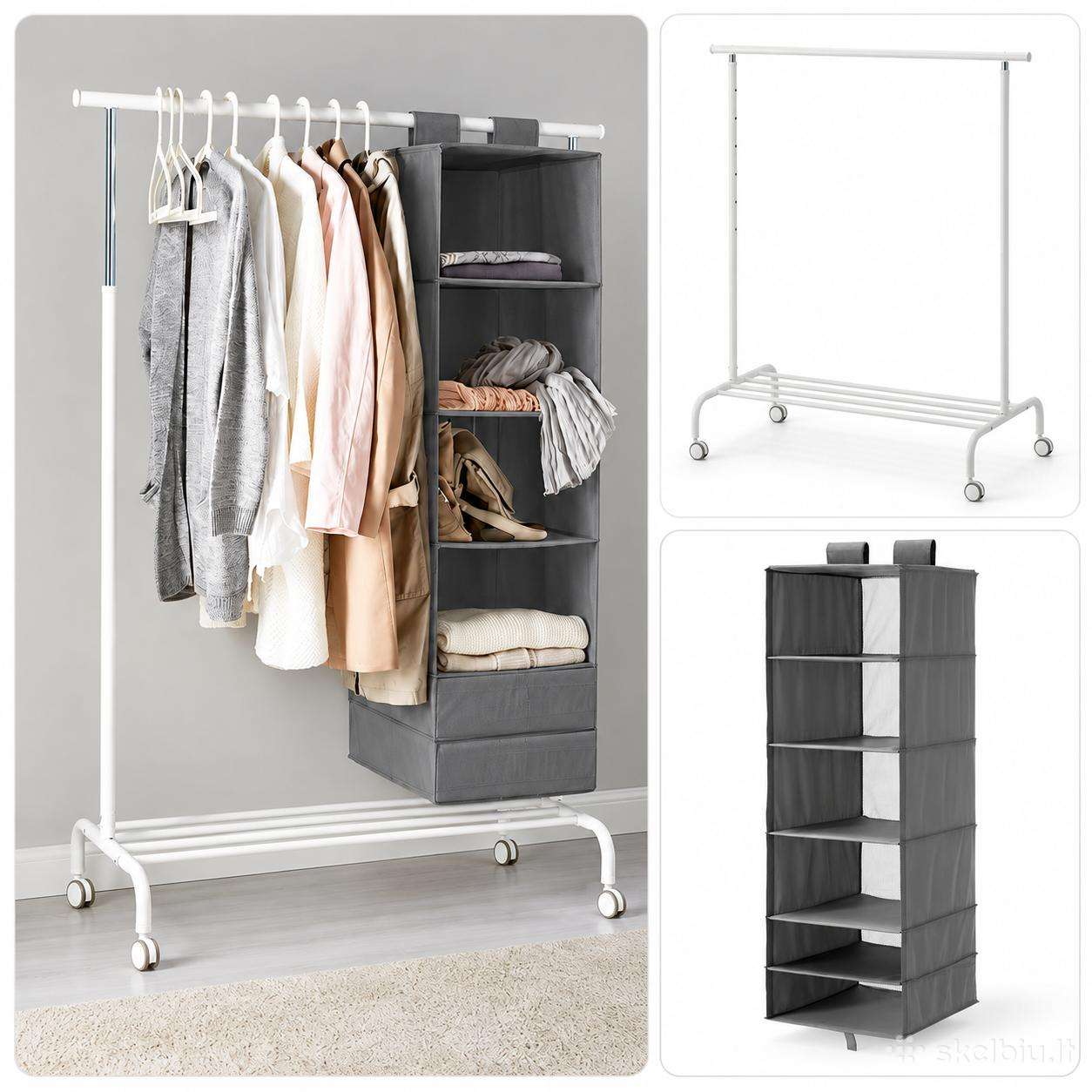 Ikea Rigga drabužių kabykla + Skubb lentynos