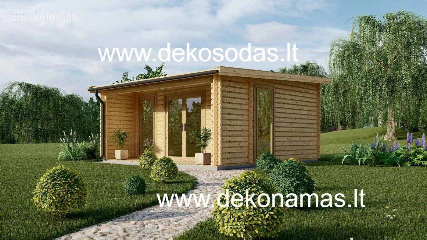 Medinis sodo namelis 5x5 m su terasa, 44mm