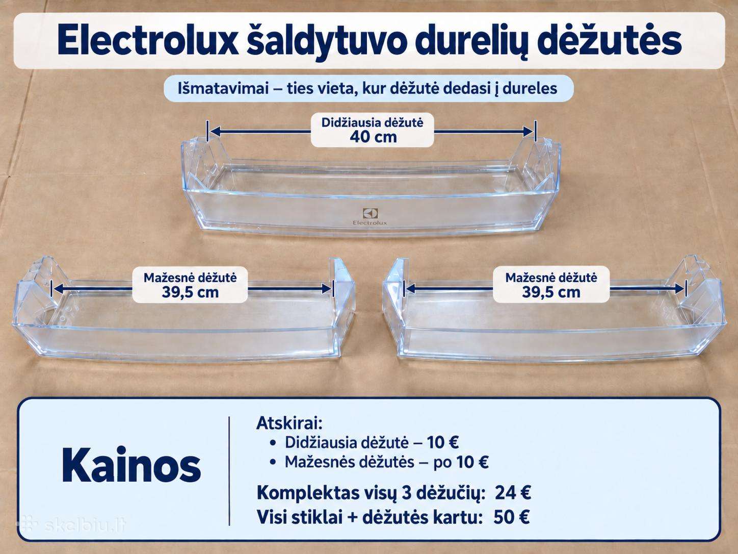 Šaldytuvo stiklai ir durelių dėžutės
