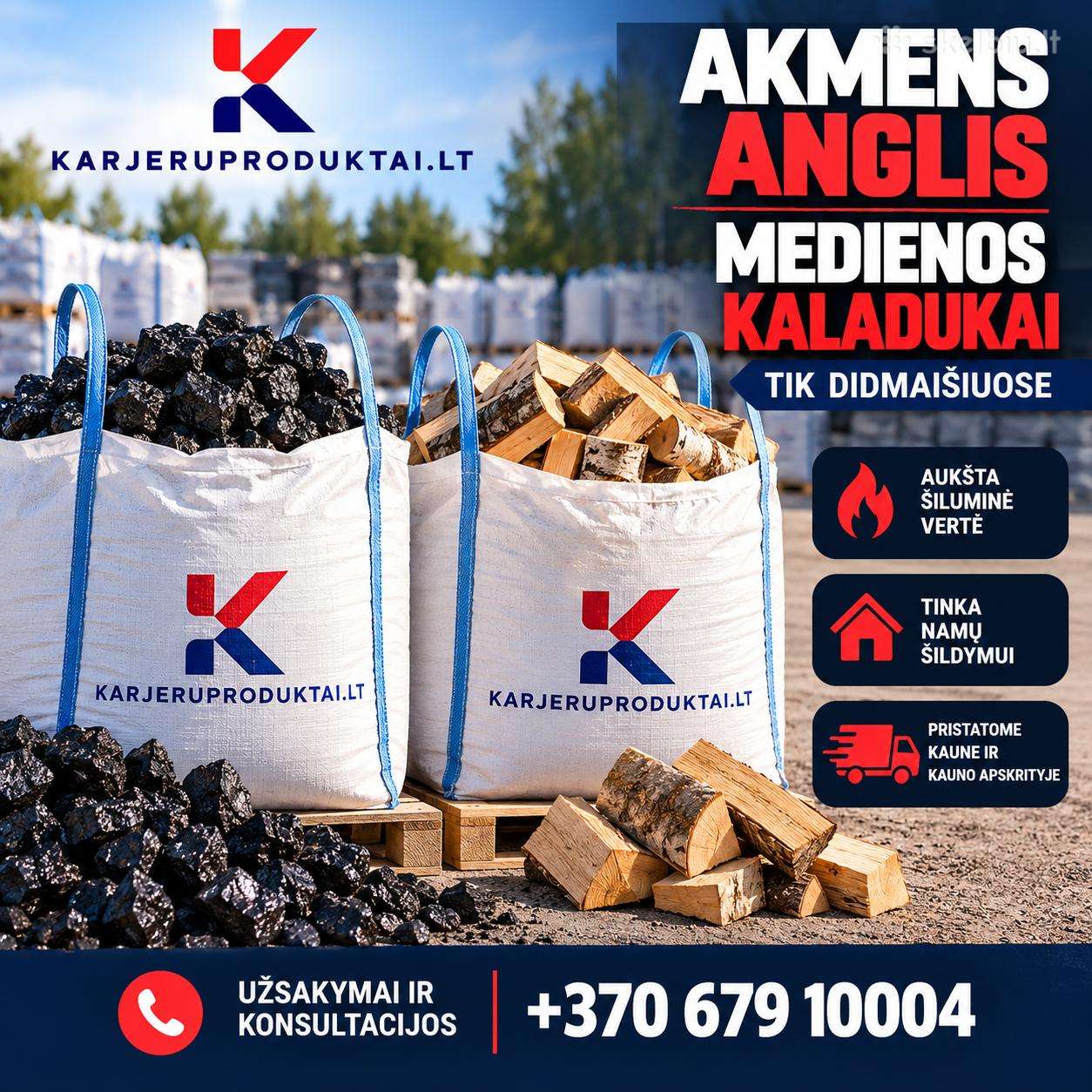 Akmens anglis, medžio kaladėlės didmaišiais