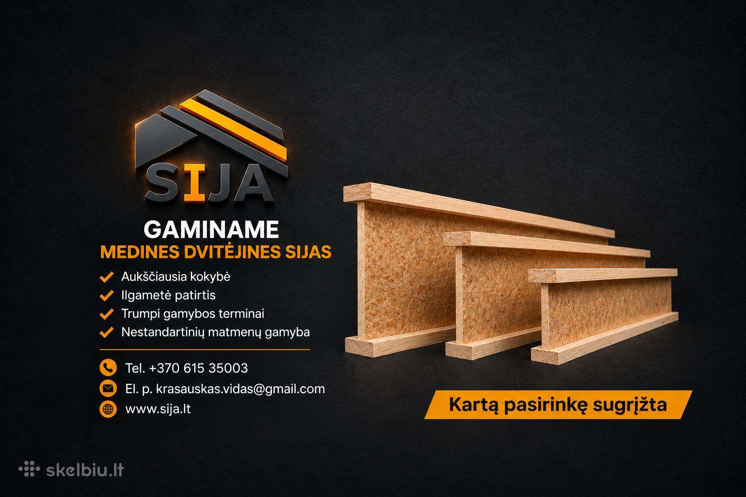 Dvitėjines sijos, i-beam statybinė mediena