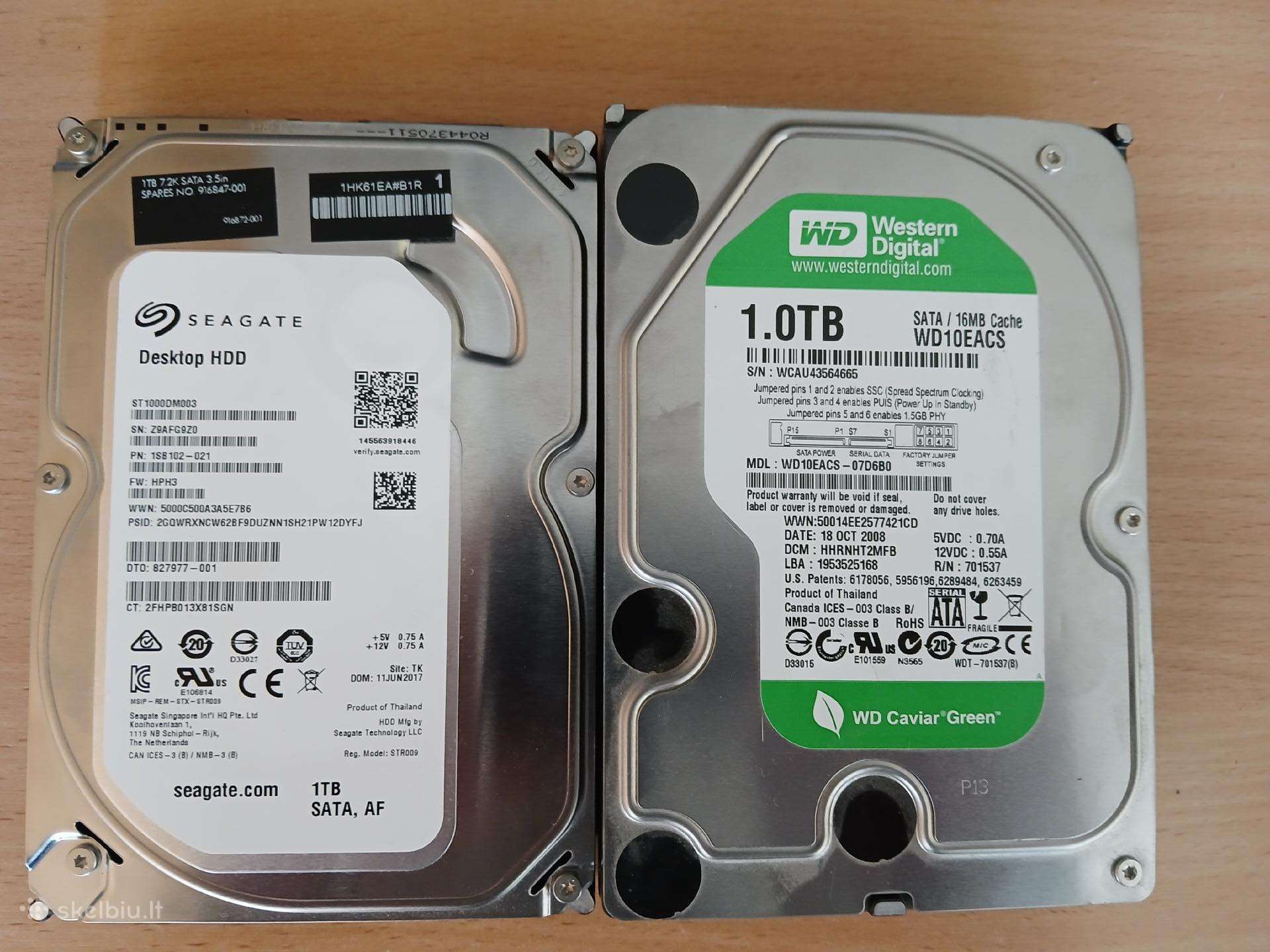 1 TB HDD diskai Seagate ir Western Digital