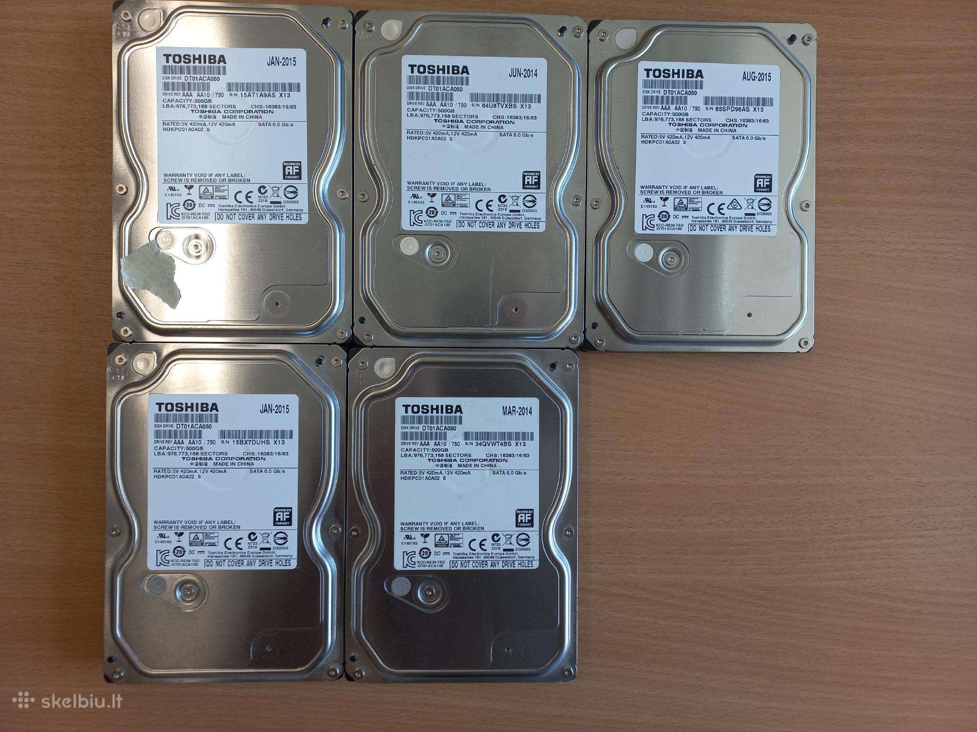 Toshiba Dt01aca050 500gb HDD (5 vnt.)