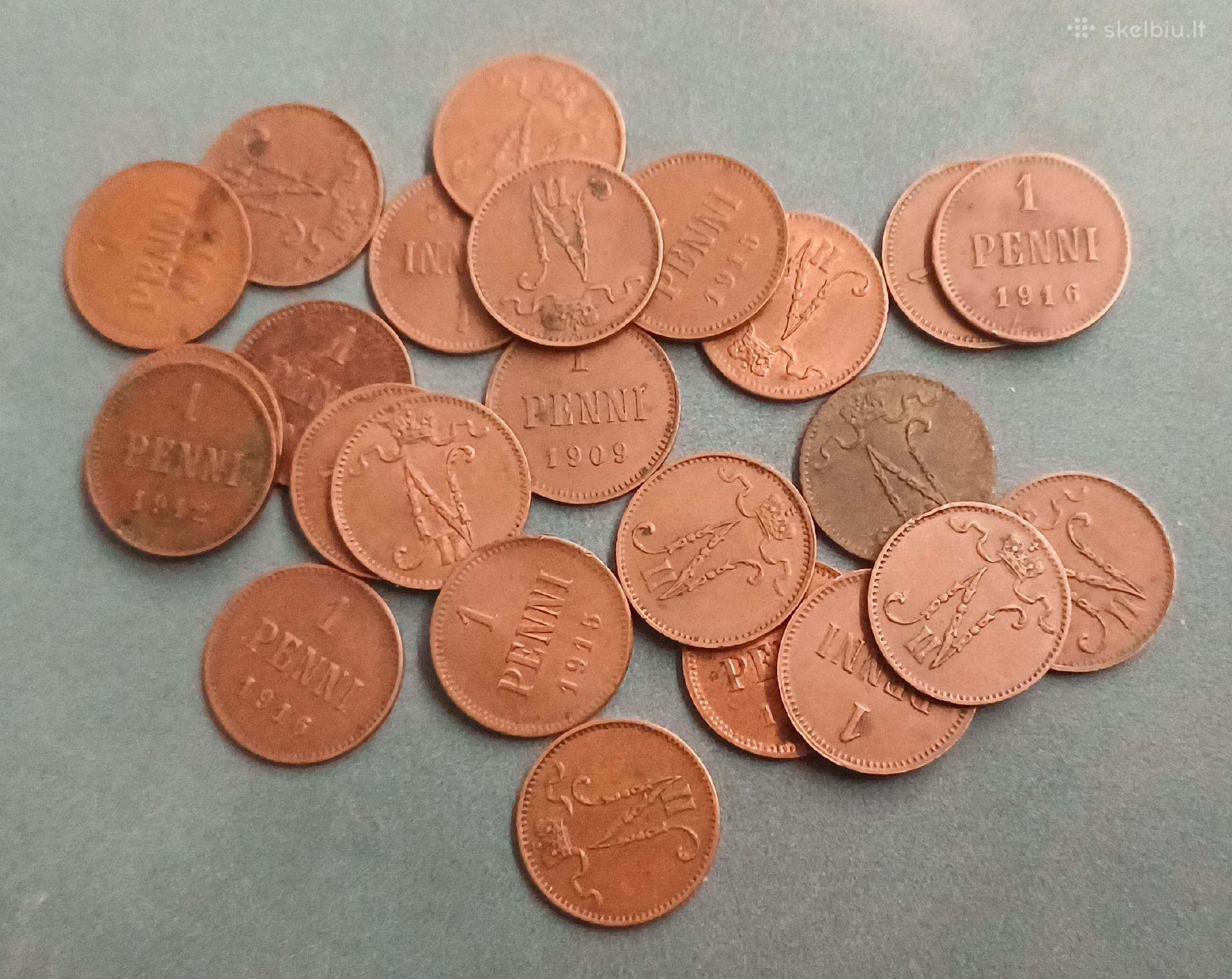 1 penni iki 1916 m. Suomija 24 vnt.