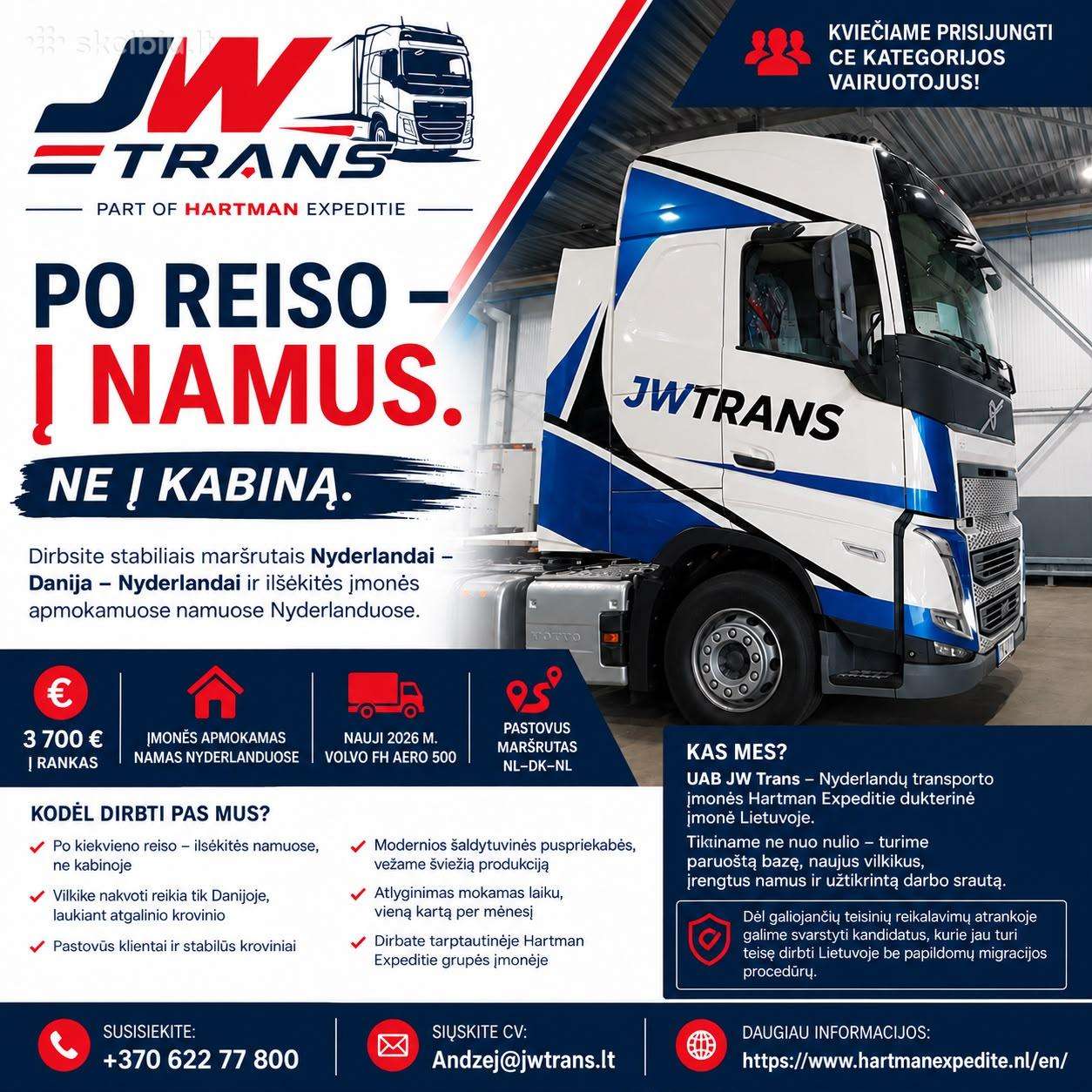 Ieškome CE Vairuotojų Nyderlanduose