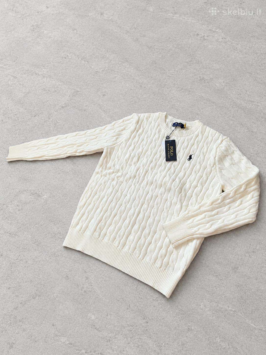 Baltos spalvos cable knit megztinis