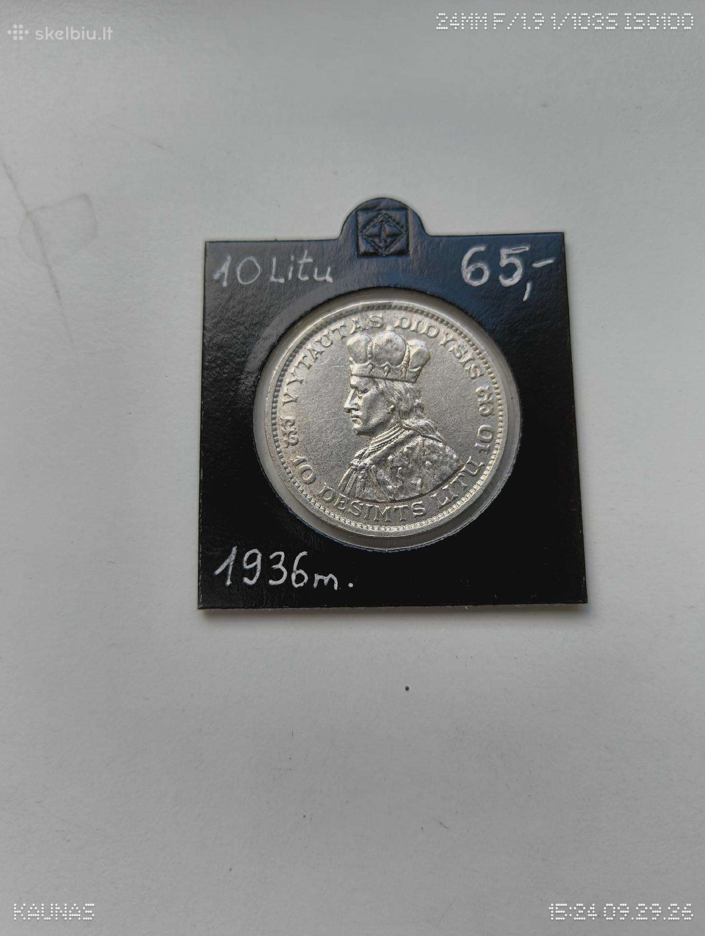 10 Litų 1936 m. gero Stovio Originali Tvarkinga