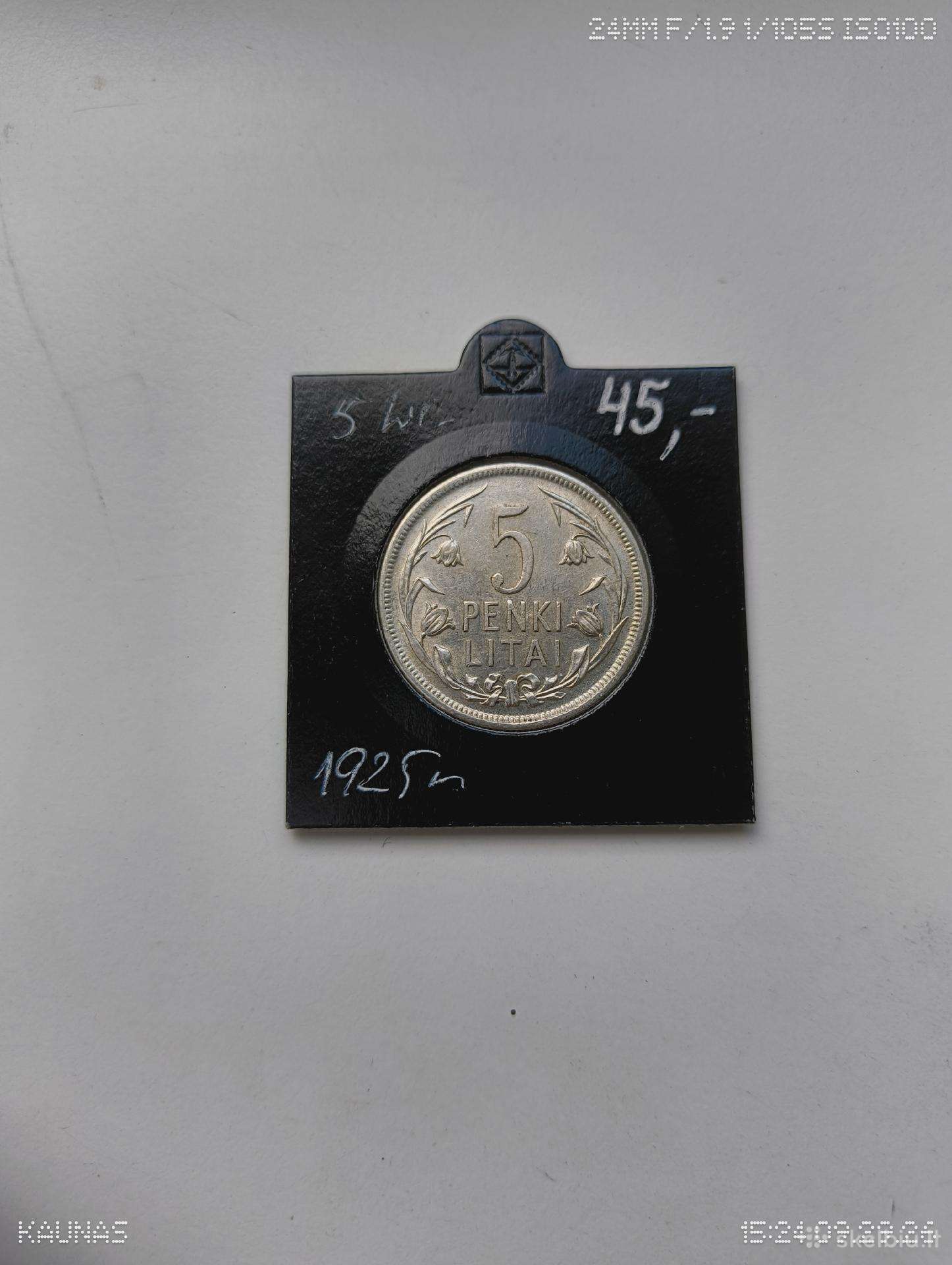 5 Litai 1925 m. gero Stovio Originali Tvarkinga