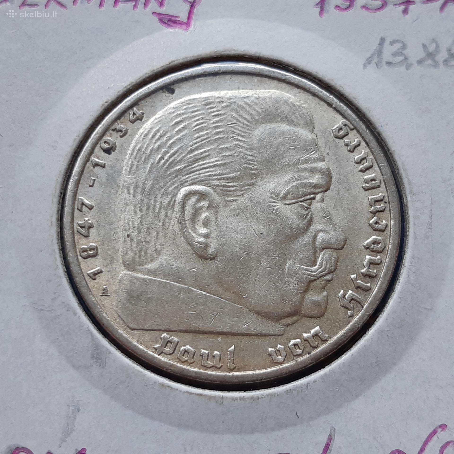 Vokietija 5 reichsmarkės sidabras 1937 A