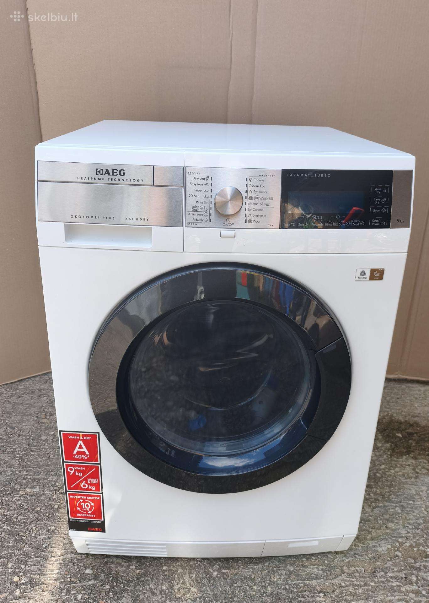 Skalbimo mašinos su džiovinimu Aeg heating pump