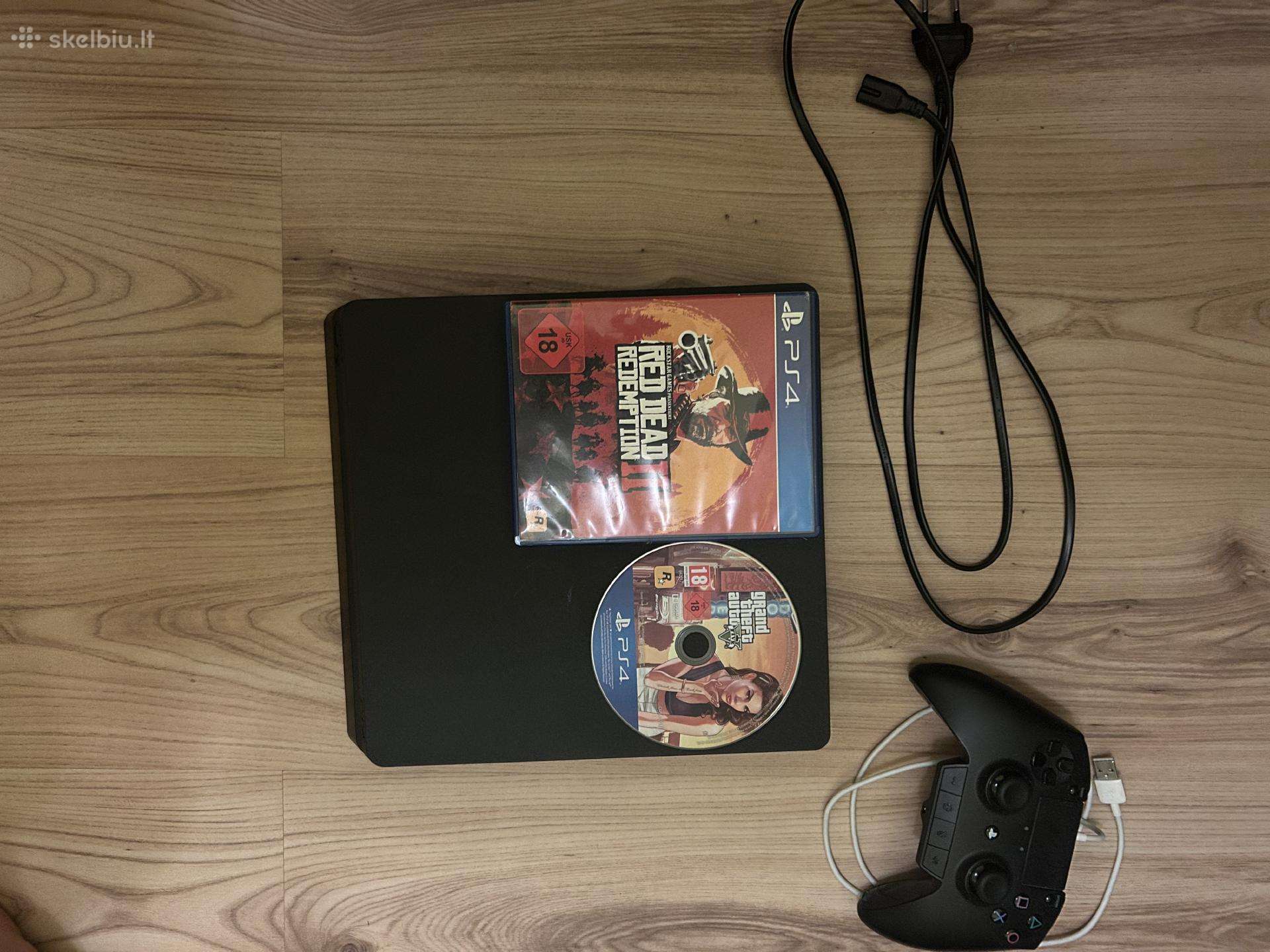 Playstation 4 Slim +Laidinis pultelis Rdr2 ir Gtav