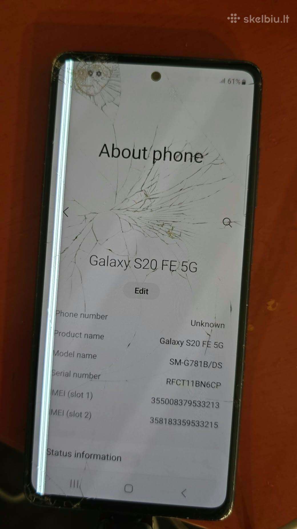 Samsung s20fe 5G būklė matoma