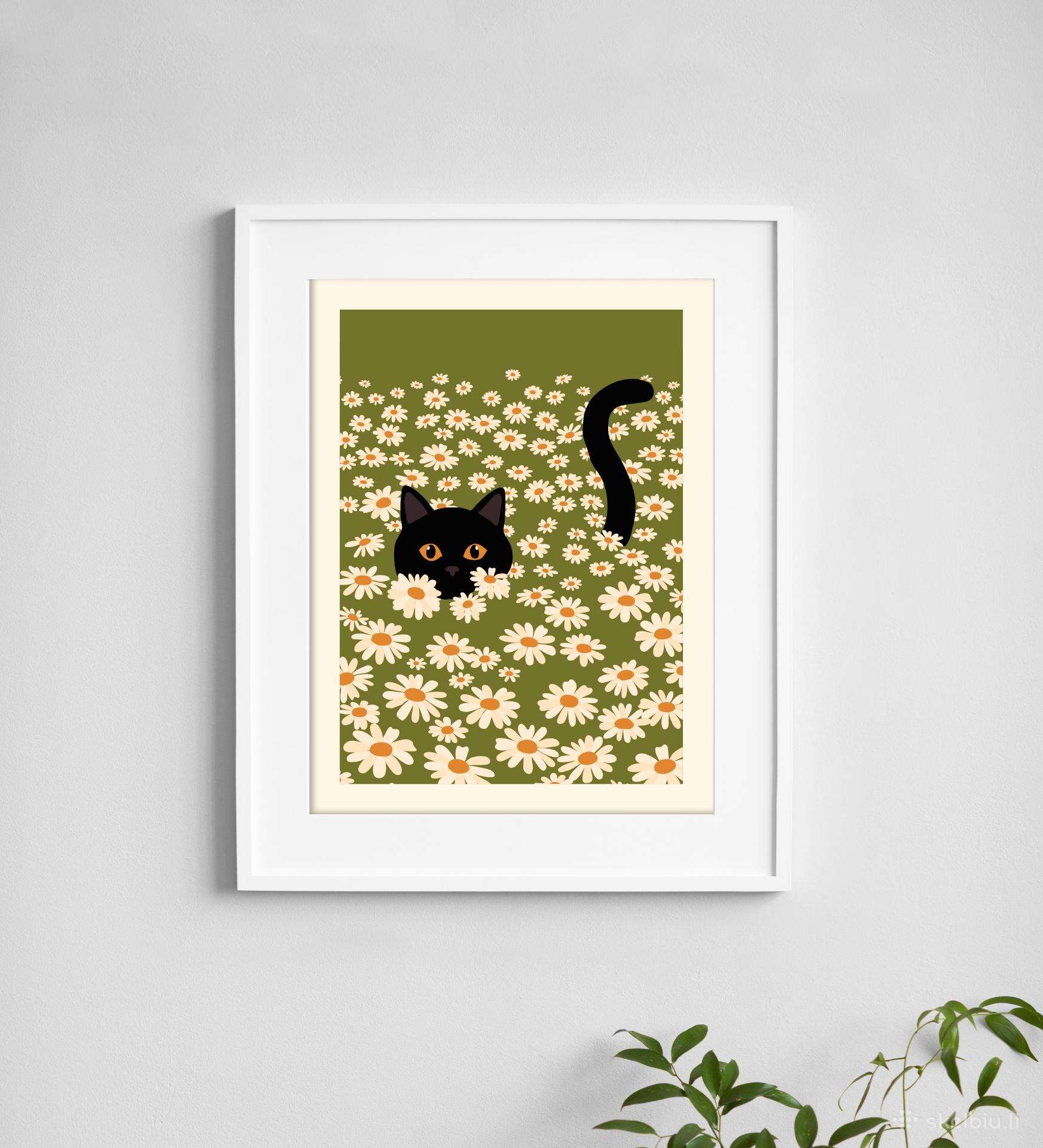 Printas "katė ramunėse"