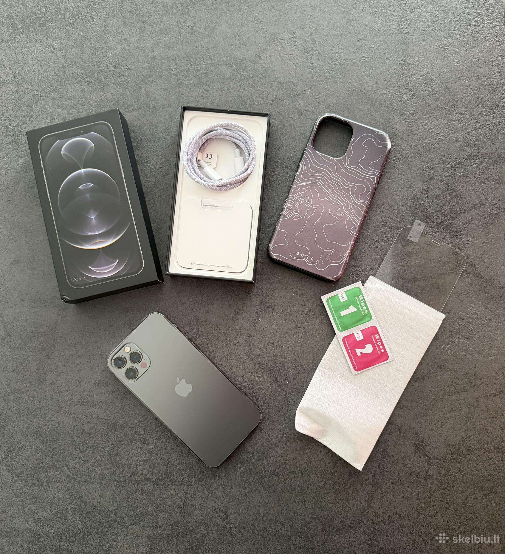 iPhone 12 Pro, Graphite, 128gb su dėžute ir dėklu