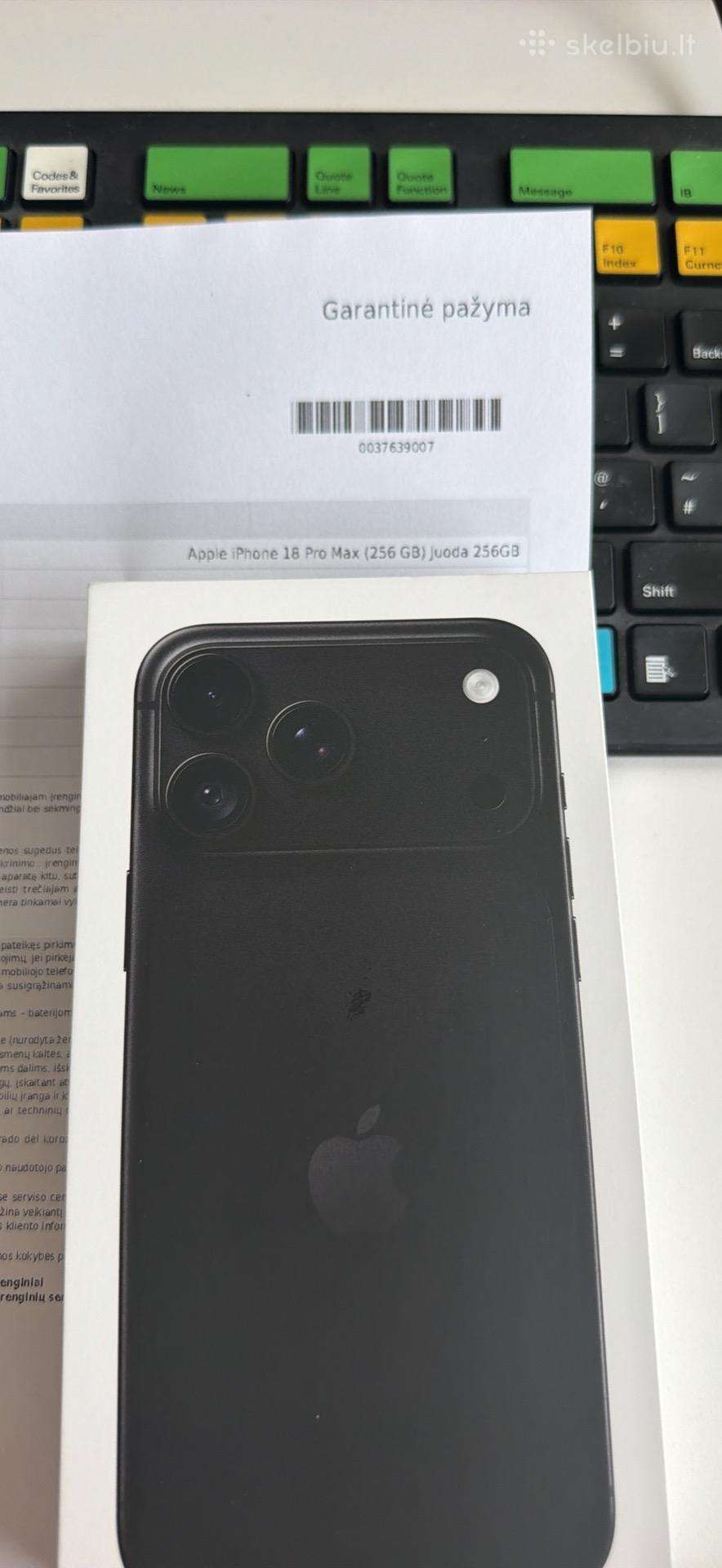 iPhone 18 Pro Max 256gb juodas lietuviskas