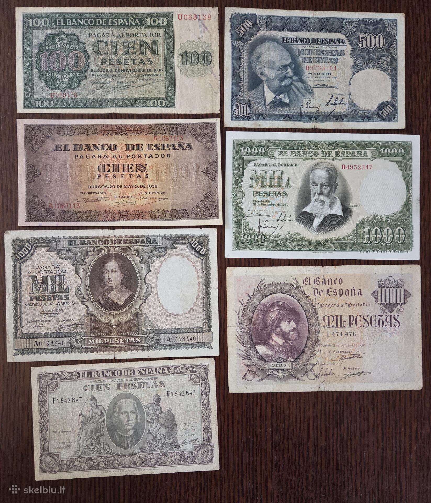7 vnt Skirtingų retų Ispanijos pesetų