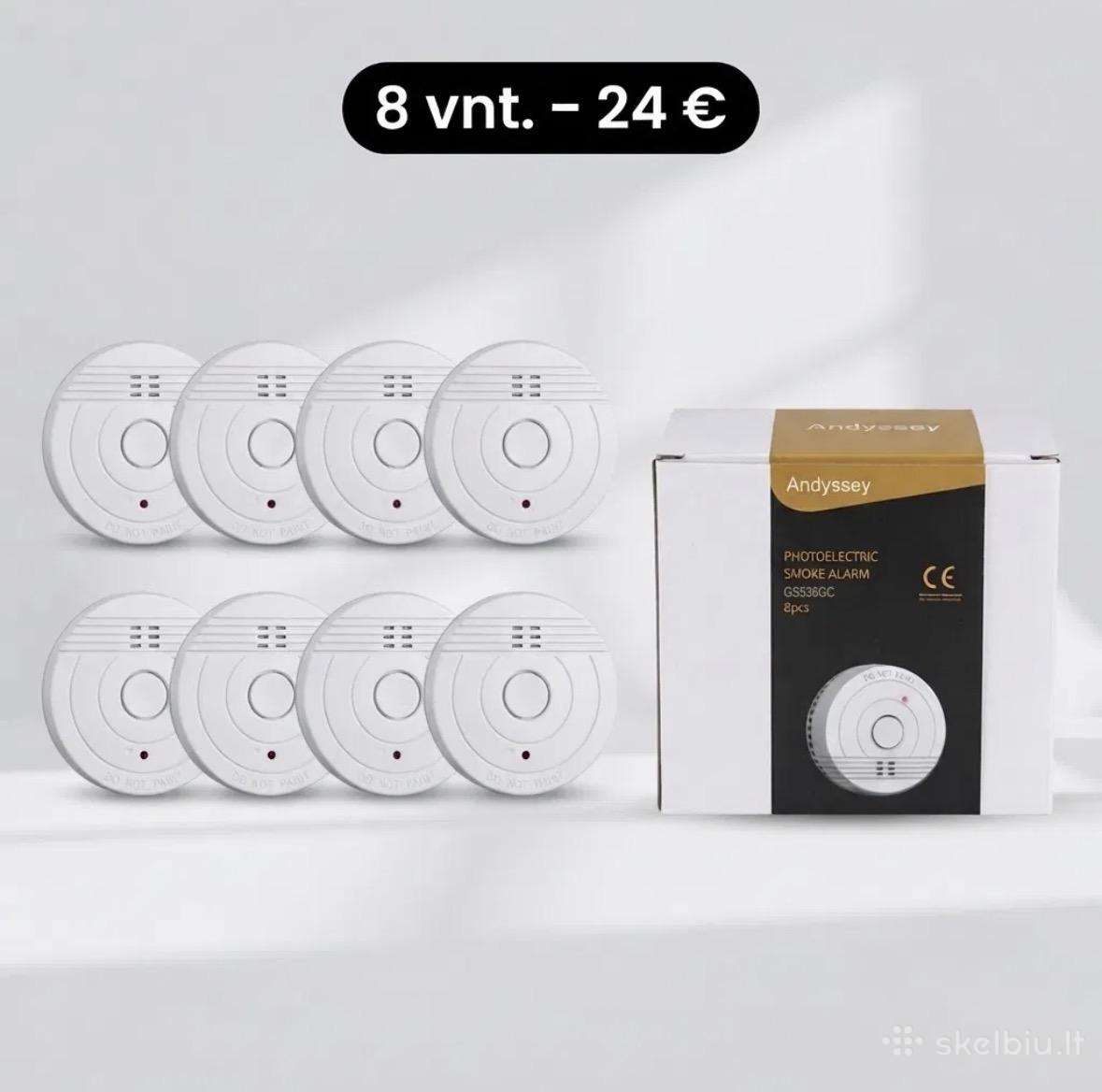 Dūmų detektoriai (detektorius) 8 vnt. pakuotė 24€