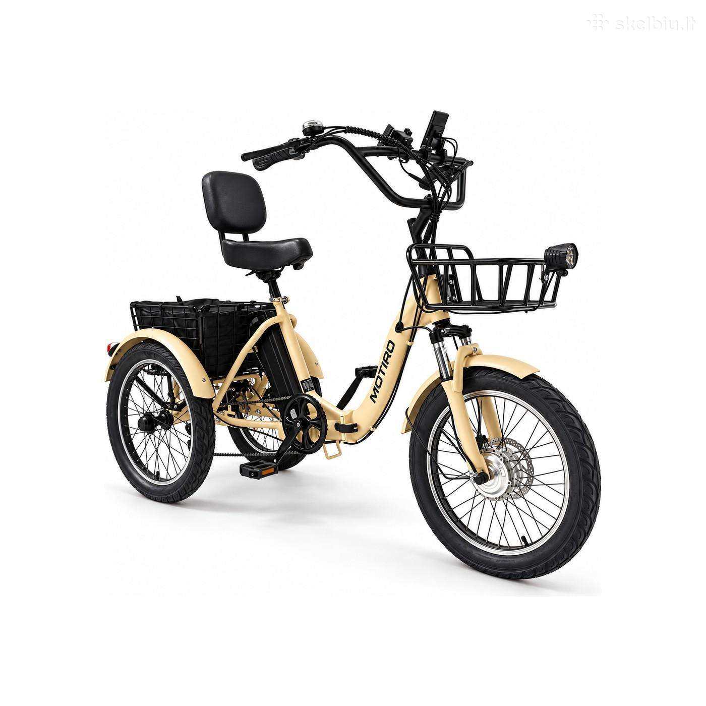 Triratis elektrinis dviratis Motiro M19 kreminis