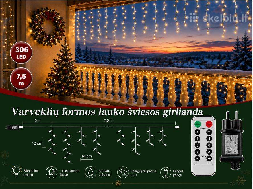 Parduodama lauko LED girlianda „varvekliai“ (7,5 m