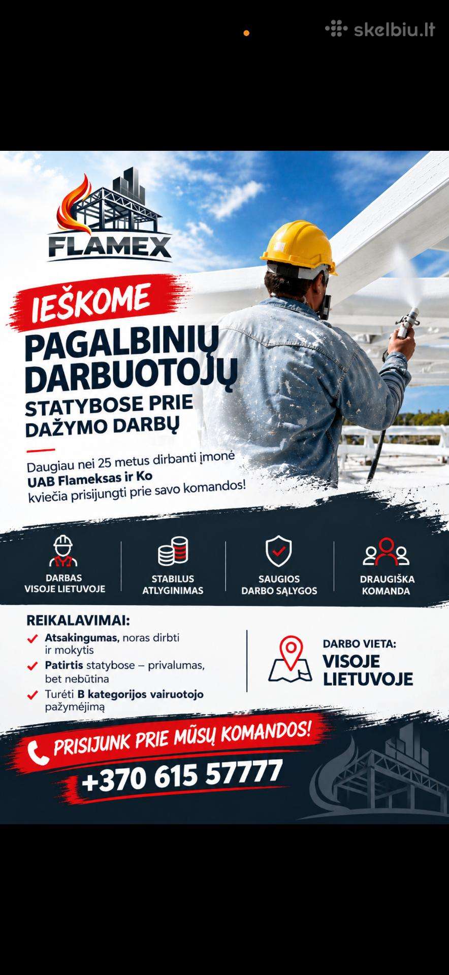 Ieškome pagalbinių darbuotojų prie dažymo darbų