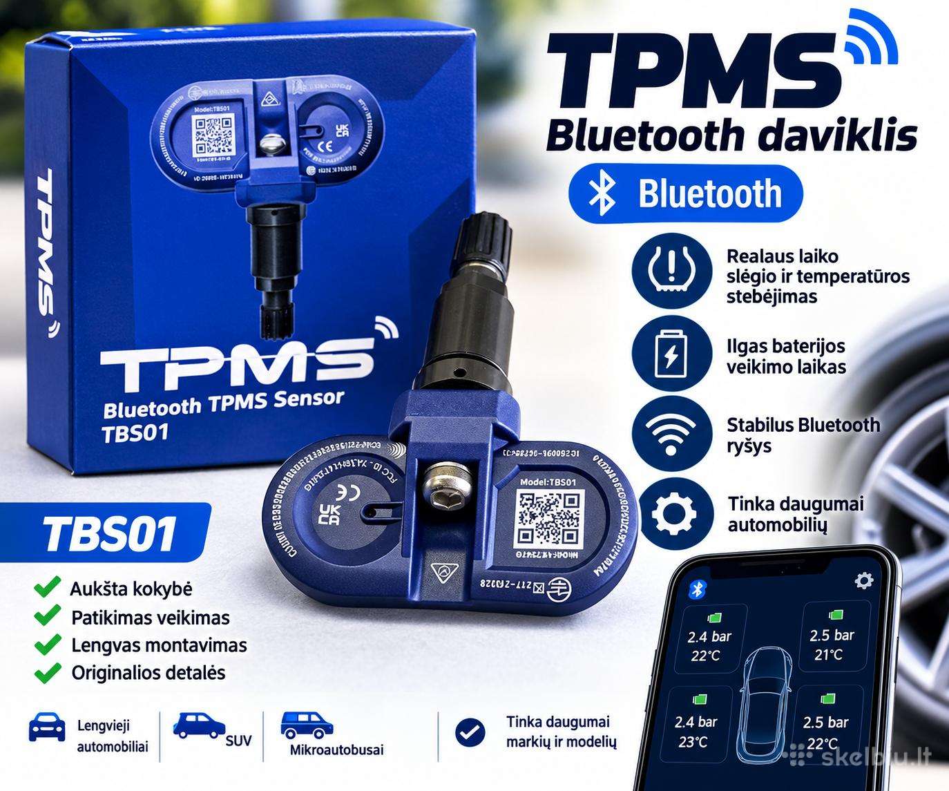 Nauji Tesla Bluetooth Tpms slėgio davikliai