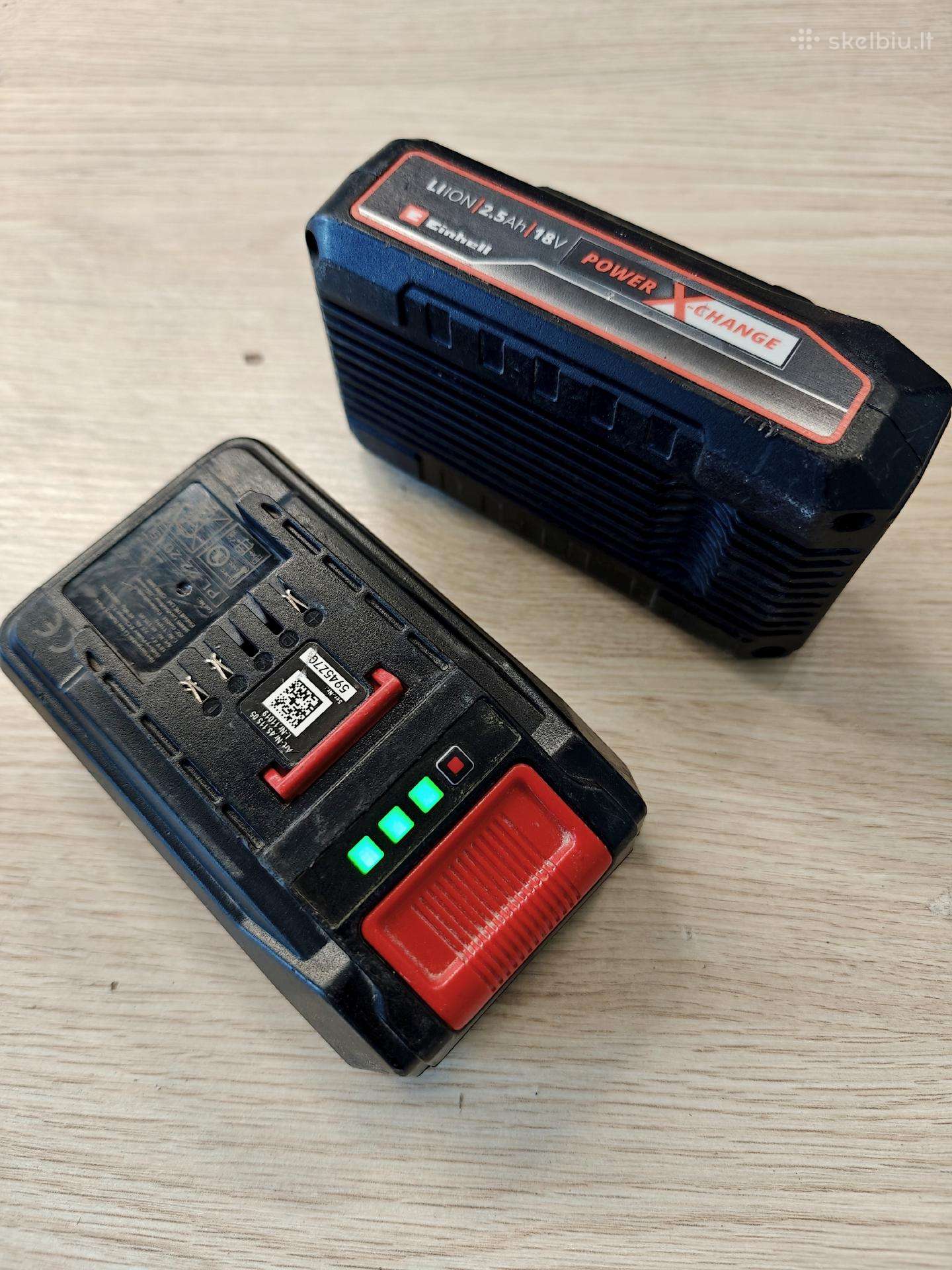 2 vnt Einhell 2.5ah 18v ličio baterijos
