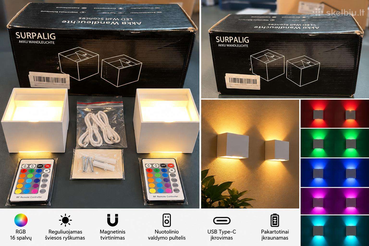 Surpalig LED sieninės lempos 2 vnt. Rgb – naujos