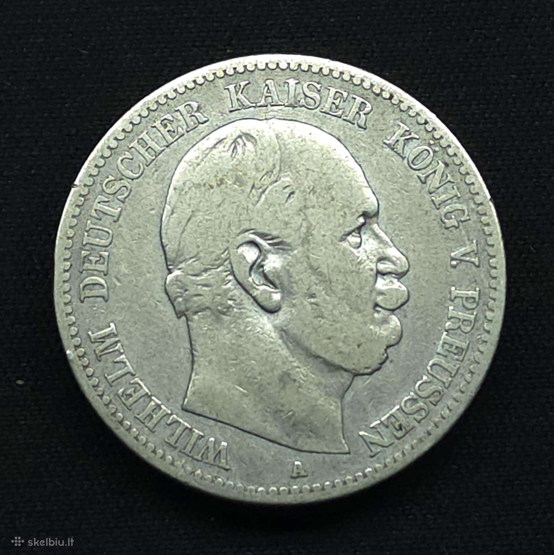 Sidabrinė moneta 2 Markės 1876 A Prūsija Wilhelm